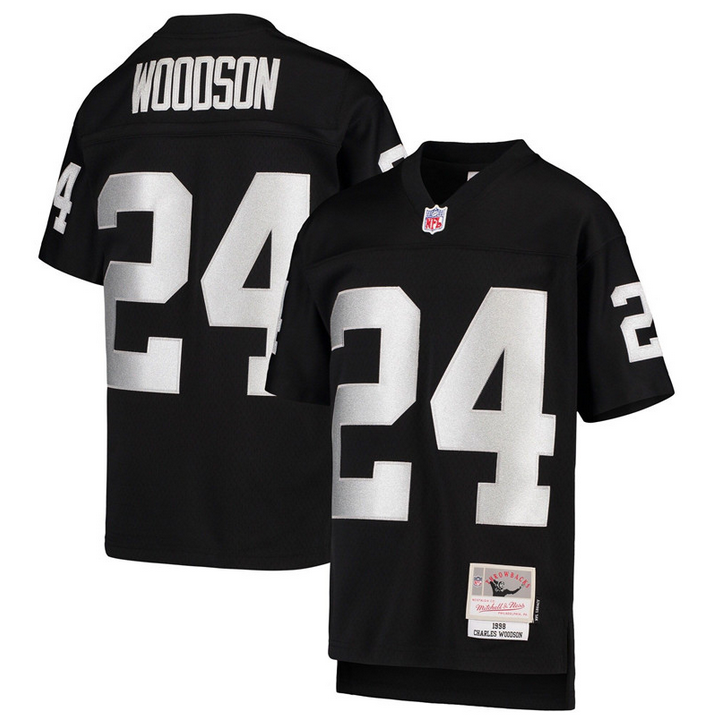 Men's Las Vegas Raiders #24 Charles Woodson 1998 Black Mitchell & Ness Stitched Jersey Men's Las Vegas Raiders #24 Charles Woodson 1998 Black Mitchell & Ness Stitched Jersey